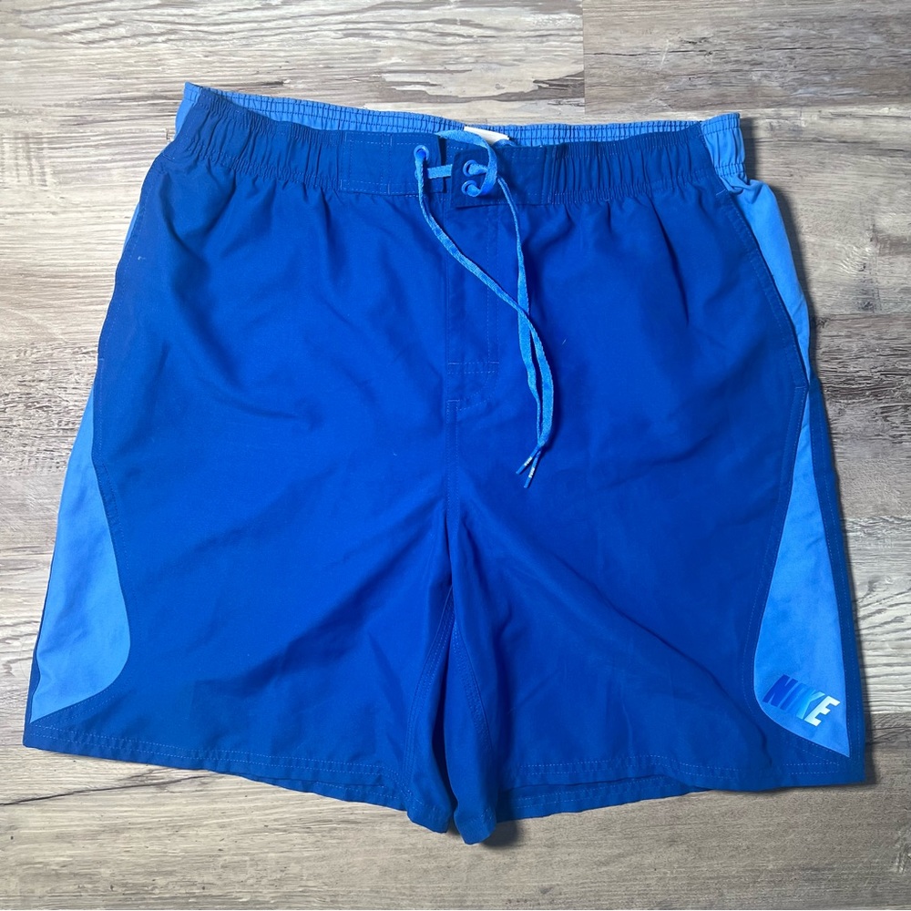 Nike‎ Swim Trunks Shorts Mens Large Blue Pockets Embroidered Swoosh 7" Inseam